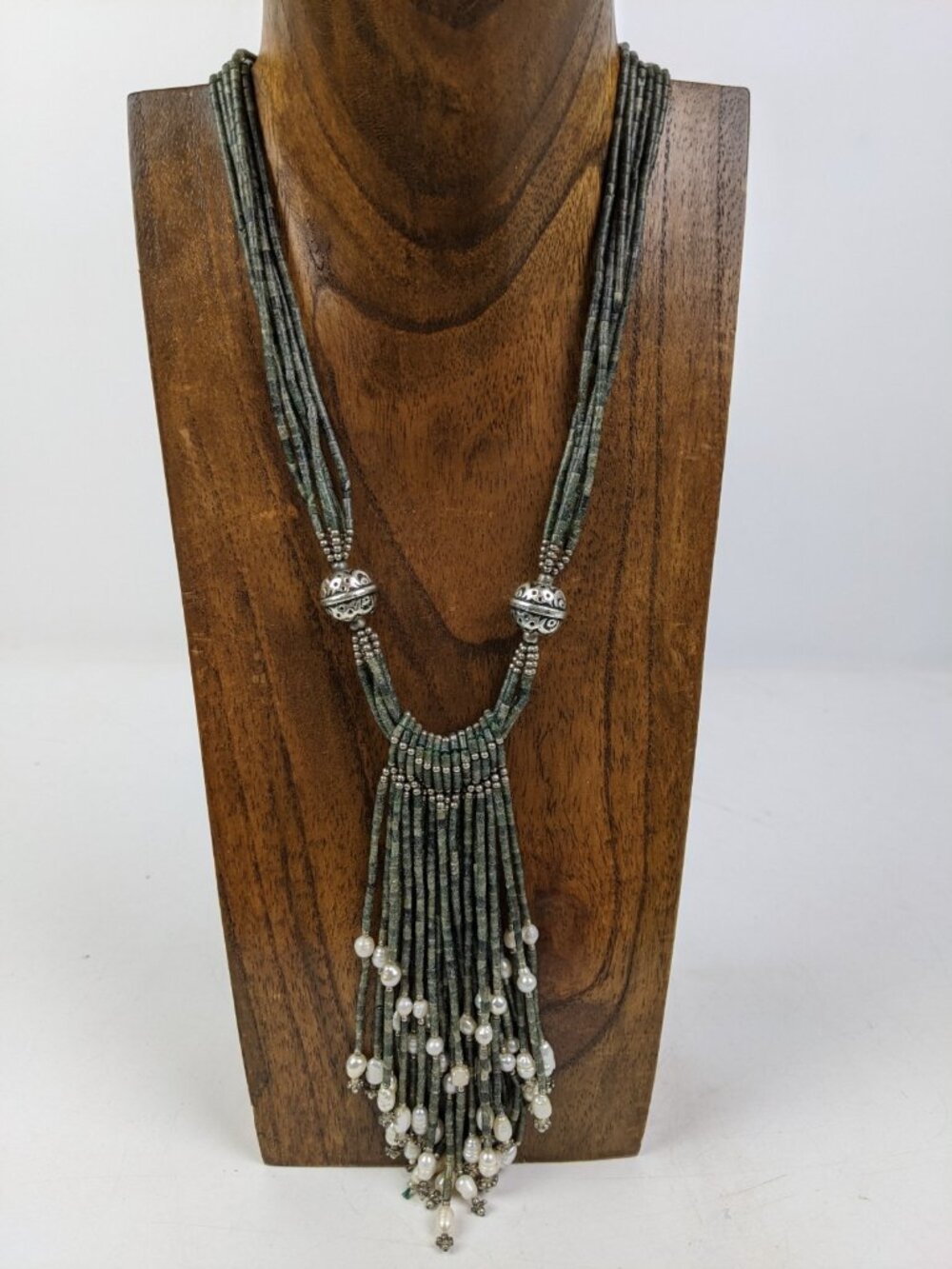 Heshi Style Stone Bead Necklace w/ Fresh Water Pearls 13" Statement Necklace